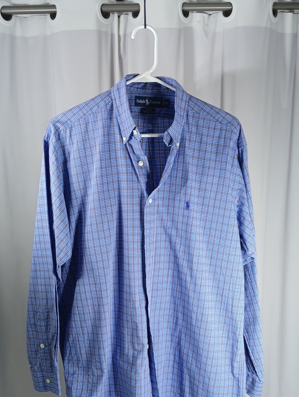 Ralph Lauren Light Blue & Navy Plaid Button-Down Dress Shirt